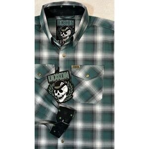 NWT DIXXON Flannel Russell Glen Check Plaid Green White Snap Men's S Flip Cuff